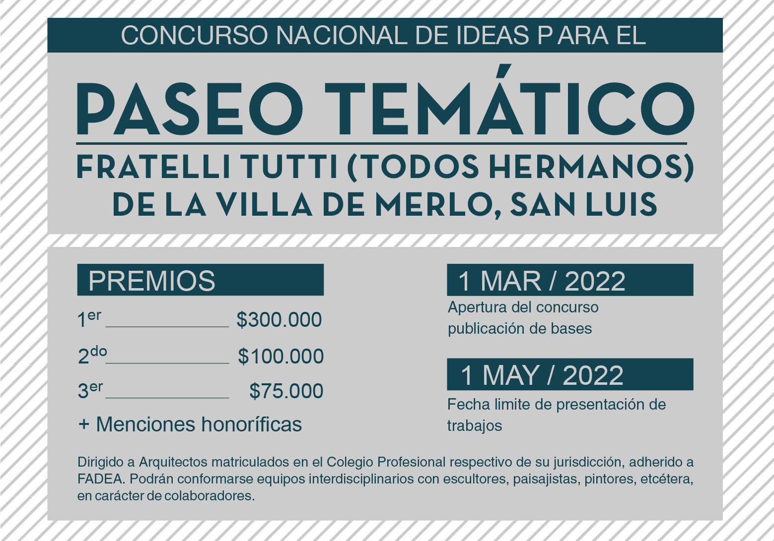 Concurso Nacional de Ideas. Paseo temático FRATELLI TUTTI (TODOS HERMANOS) Villa de Merlo