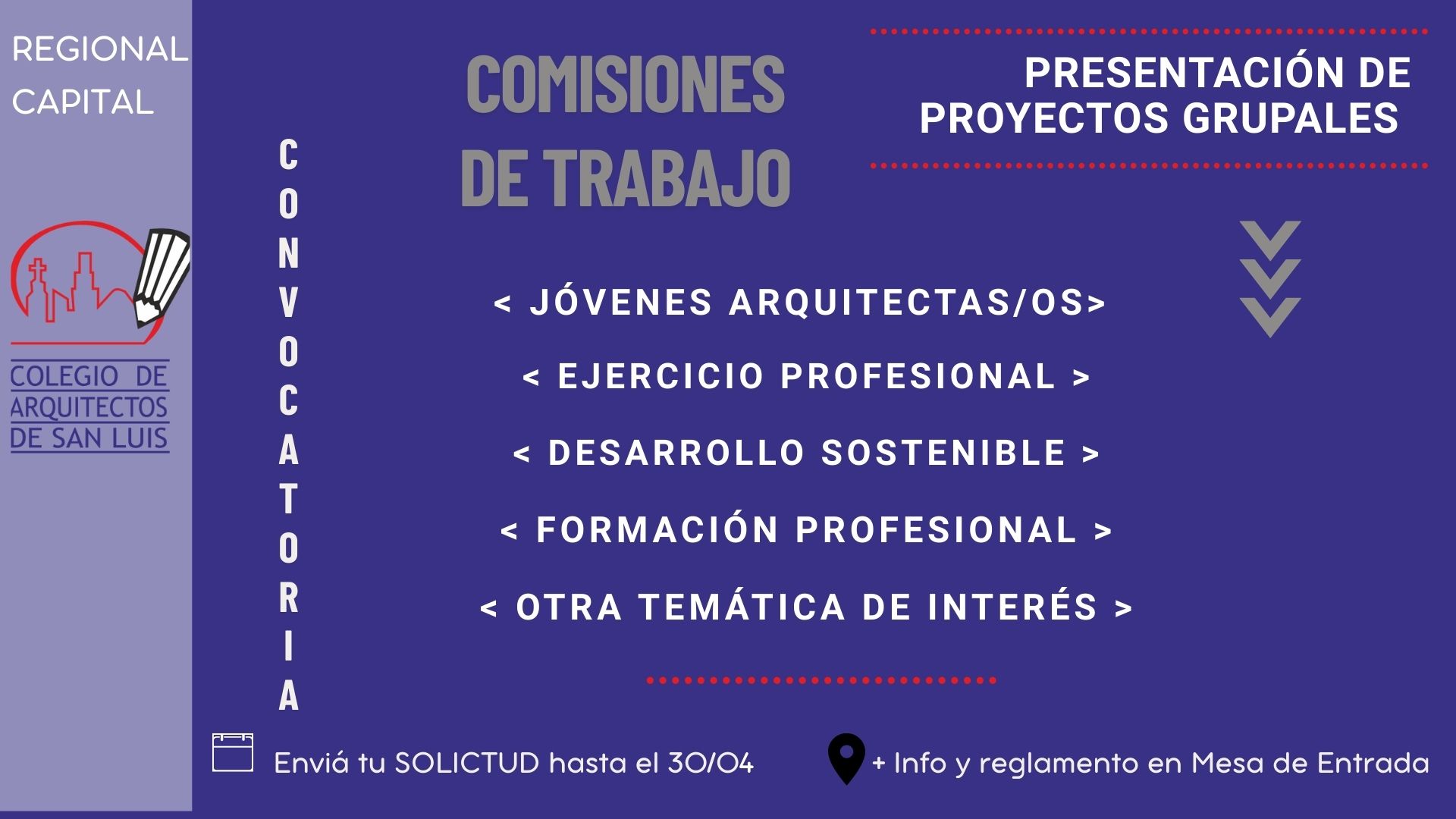 Convocatoria Presentación de Proyectos Grupales para las Comisiones de Trabajo